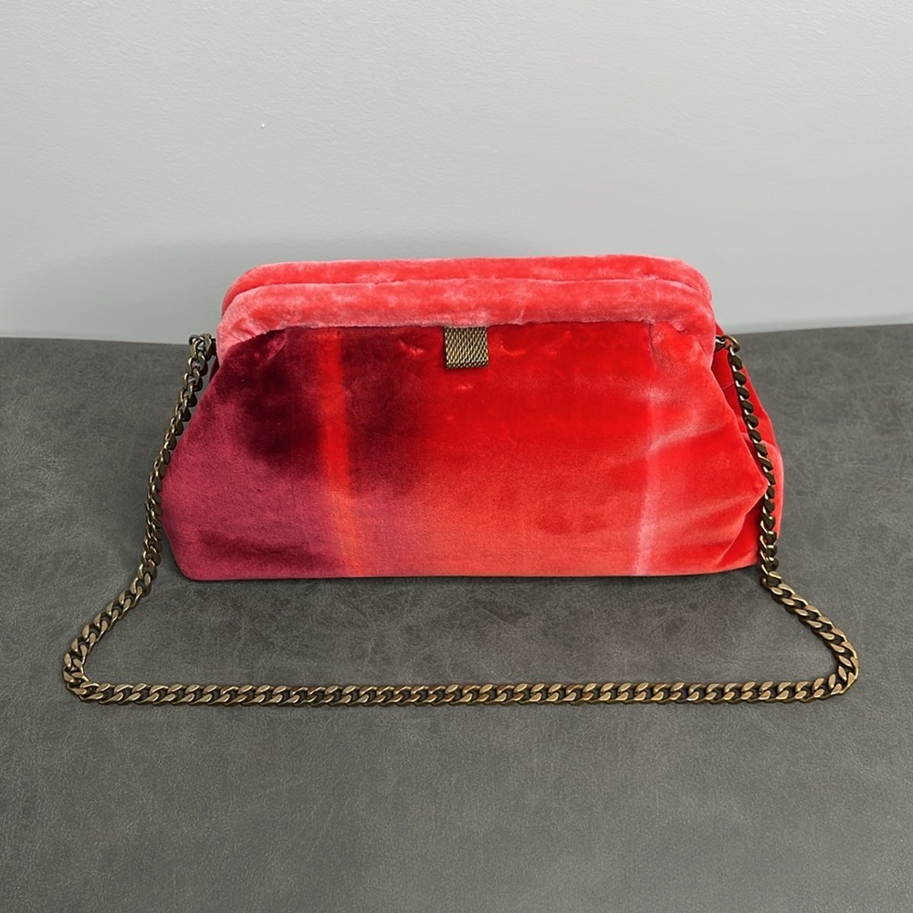 Marian Paquette Liette Ombré Velvet Pink Red Merlot Bag Purse Clutch Handbag